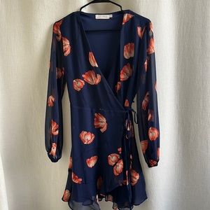 MIDI wraparound navy blue and salmon floral dress from Nordstrom